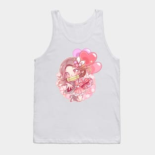 Chibi Nezuko Demon Slayer in Valentine's Day Tank Top